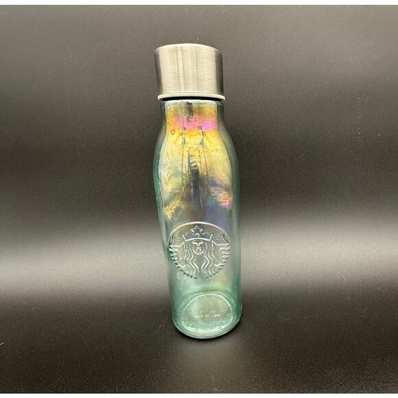 Preowned Starbucks Iridescent Rainbow Glass Water Bottle 20oz Made In Spain 2019 - Picture 3 of 5